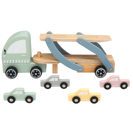 Tooky Toy Drewniana Laweta z Samochodami Transporter Aut 24m+ | BUBA TOYS