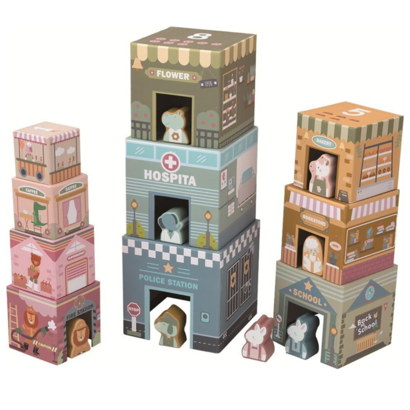 Drewniana Wieża z Klocków Miasto 18 Elementów 18m+ | BUBA TOYS