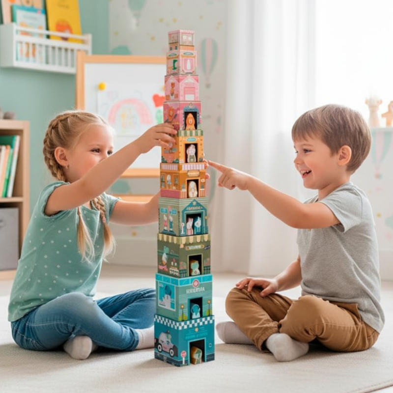 Drewniana Wieża z Klocków Miasto 18 Elementów 18m+ | BUBA TOYS