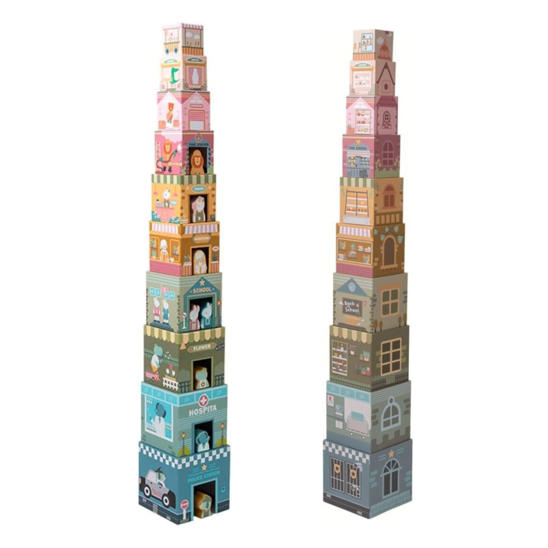 Drewniana Wieża z Klocków Miasto 18 Elementów 18m+ | BUBA TOYS