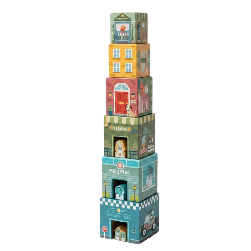 Drewniana Wieża z Klocków Miasto 18 Elementów 18m+ | BUBA TOYS