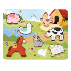 Dźwiękowa Układanka Farma Drewniane Puzzle z Odgłosami Zwierząt 24m+ | BUBA TOYS