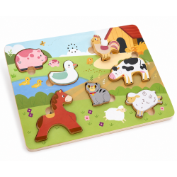 Dźwiękowa Układanka Farma Drewniane Puzzle z Odgłosami Zwierząt 24m+ | BUBA TOYS