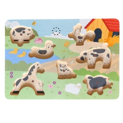 Dźwiękowa Układanka Farma Drewniane Puzzle z Odgłosami Zwierząt 24m+ | BUBA TOYS