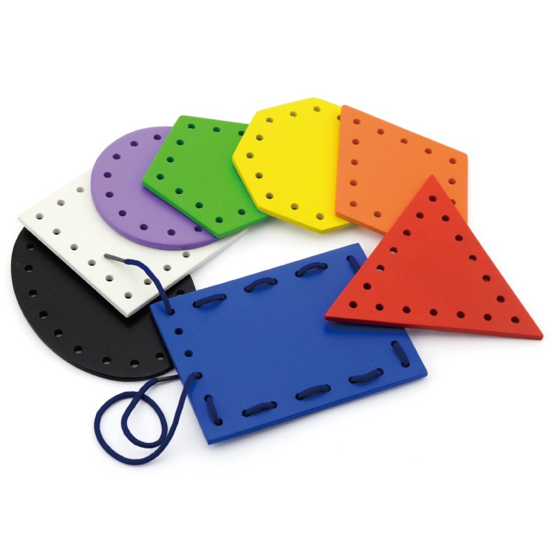 Przeplatanka Drewniana Sznurowanka Kształty Geometryczne Montessori 16 El. 3+ | BUBA TOYS