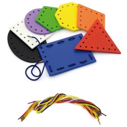 Przeplatanka Drewniana Sznurowanka Kształty Geometryczne Montessori 16 El. 3+ | BUBA TOYS
