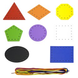 Przeplatanka Drewniana Sznurowanka Kształty Geometryczne Montessori 16 El. 3+ | BUBA TOYS
