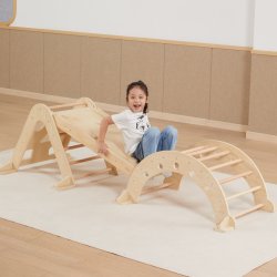 Zestaw Montessori 3w1 Trójkąt Piklera Zjeżdżalnia Bujak Drewniany Plac Zabaw 18m+ | BUBA TOYS