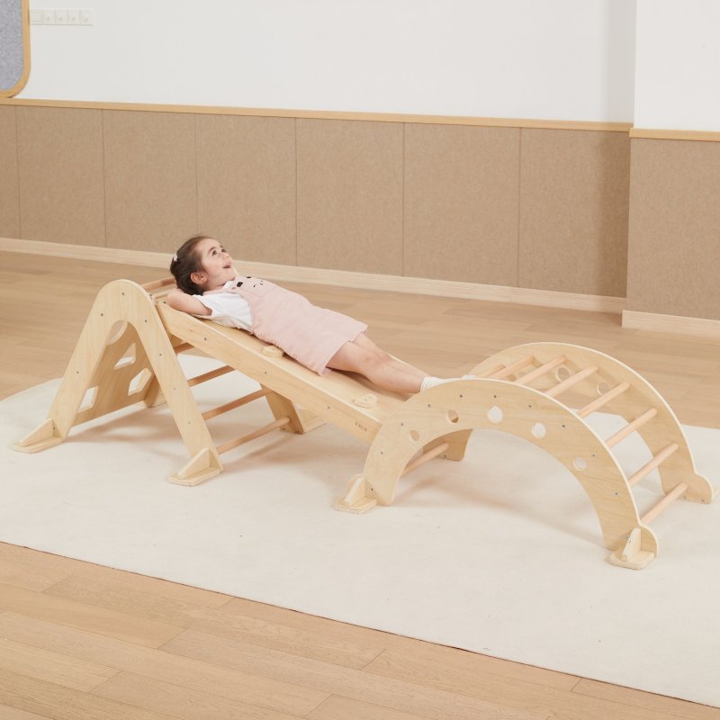 Zestaw Montessori 3w1 Trójkąt Piklera Zjeżdżalnia Bujak Drewniany Plac Zabaw 18m+ | BUBA TOYS