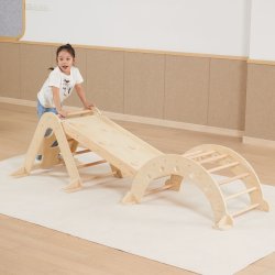 Zestaw Montessori 3w1 Trójkąt Piklera Zjeżdżalnia Bujak Drewniany Plac Zabaw 18m+ | BUBA TOYS