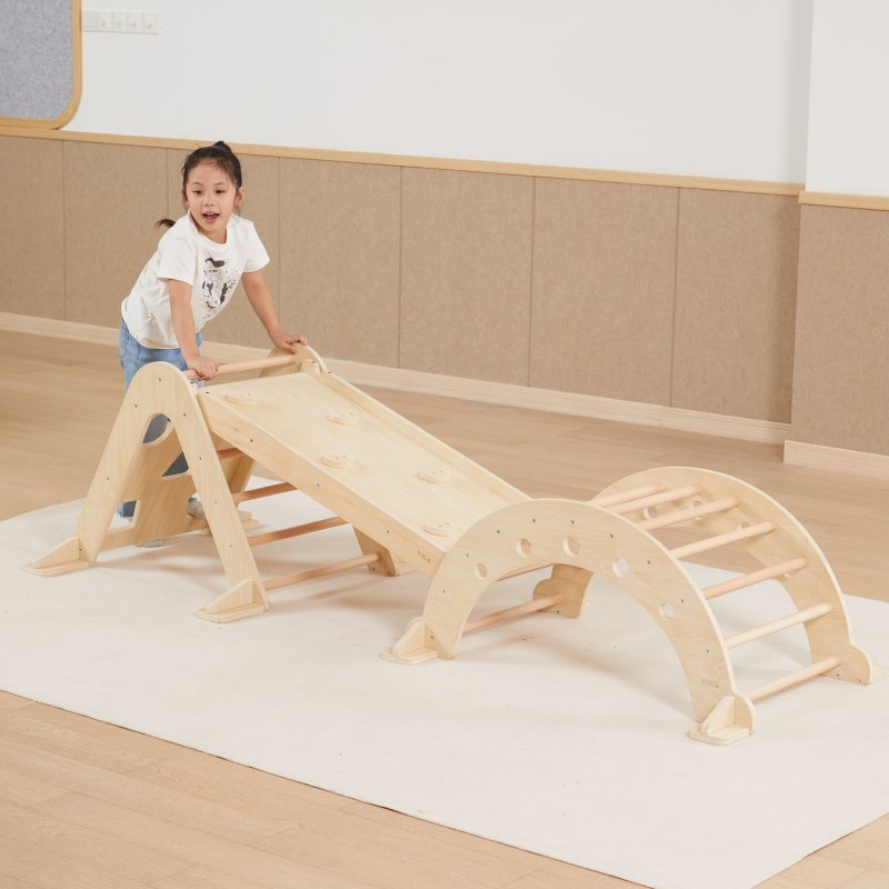 Zestaw Montessori 3w1 Trójkąt Piklera Zjeżdżalnia Bujak Drewniany Plac Zabaw 18m+ | BUBA TOYS