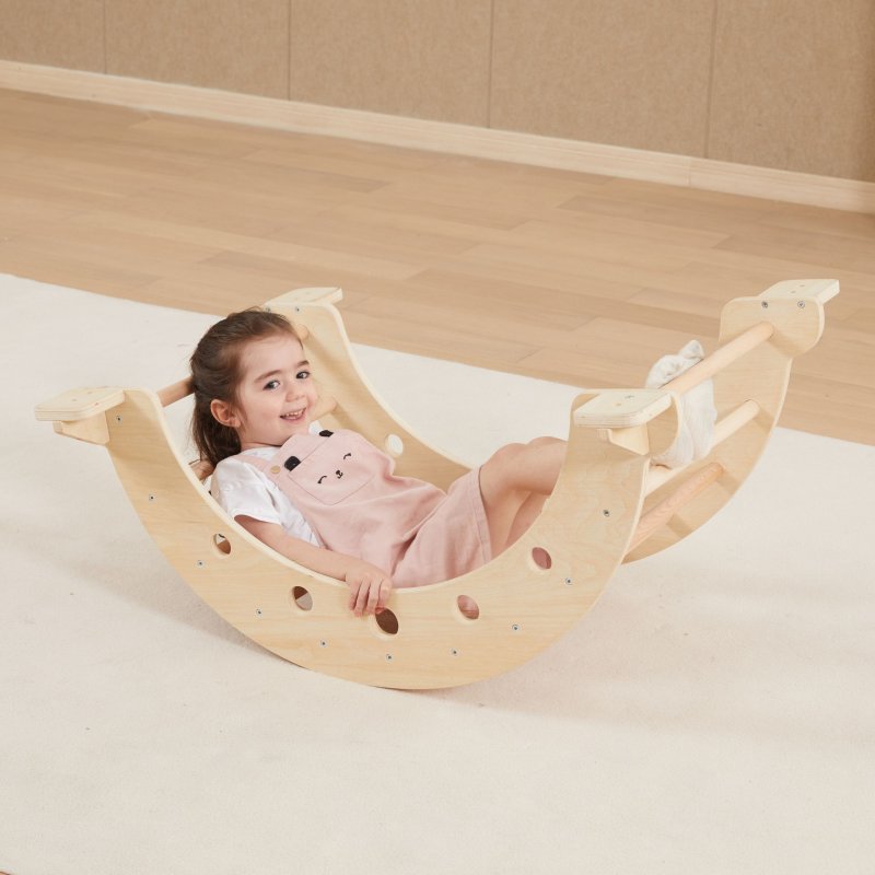 Zestaw Montessori 3w1 Trójkąt Piklera Zjeżdżalnia Bujak Drewniany Plac Zabaw 18m+ | BUBA TOYS