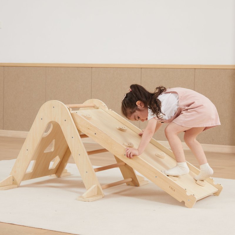 Zestaw Montessori 3w1 Trójkąt Piklera Zjeżdżalnia Bujak Drewniany Plac Zabaw 18m+ | BUBA TOYS