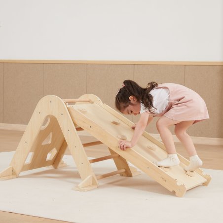 Zestaw Montessori 3w1 Trójkąt Piklera Zjeżdżalnia Bujak Drewniany Plac Zabaw 18m+ | BUBA TOYS