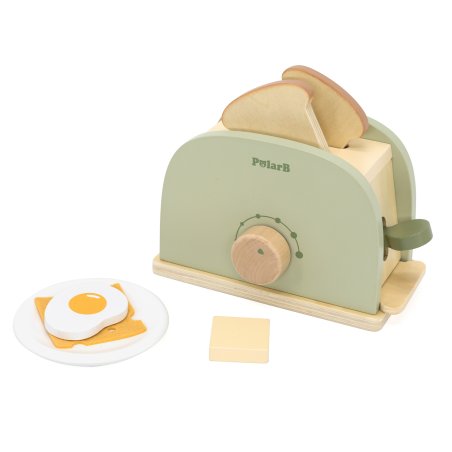 Viga Drewniany Toster Zielony z Akcesoriami Kuchennymi 7 El. 3+ | BUBA TOYS