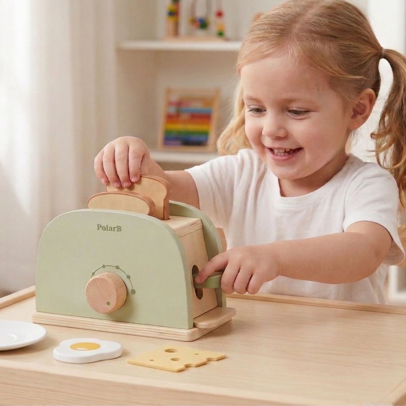 Viga Drewniany Toster Zielony z Akcesoriami Kuchennymi 7 El. 3+ | BUBA TOYS