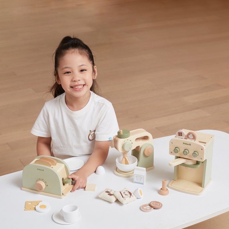 Viga Drewniany Toster Zielony z Akcesoriami Kuchennymi 7 El. 3+ | BUBA TOYS