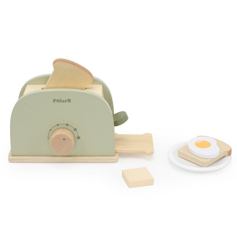 Viga Drewniany Toster Zielony z Akcesoriami Kuchennymi 7 El. 3+ | BUBA TOYS