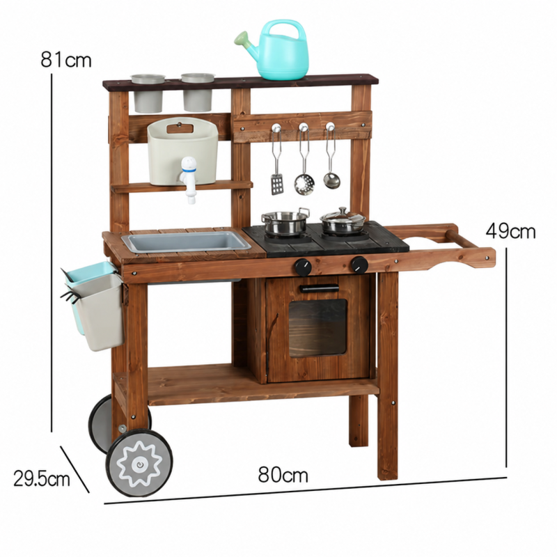 Drewniana Kuchnia Błotna Mud Kitchen z Kranem 3+ | BUBA TOYS