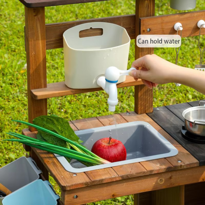 Drewniana Kuchnia Błotna Mud Kitchen z Kranem 3+ | BUBA TOYS