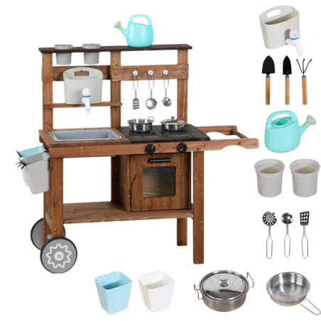 Drewniana Kuchnia Błotna Mud Kitchen z Kranem 3+ | BUBA TOYS