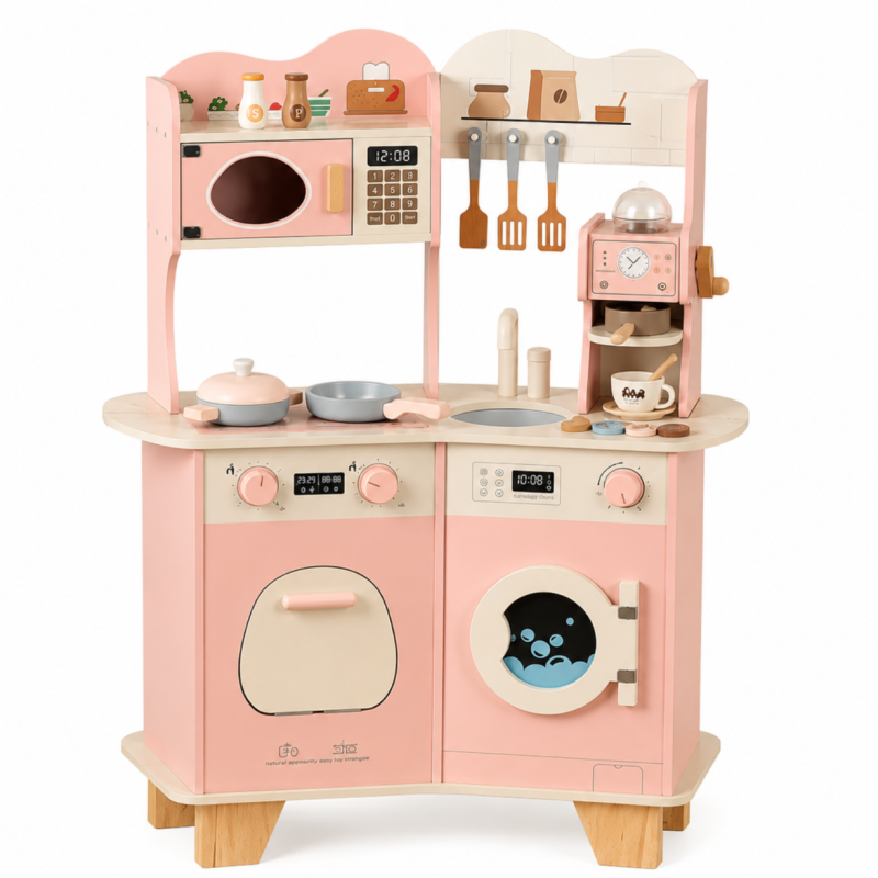 Duża Drewniana Kuchnia dla Dzieci z Ekspresem i Pralką 3+ | BUBA TOYS