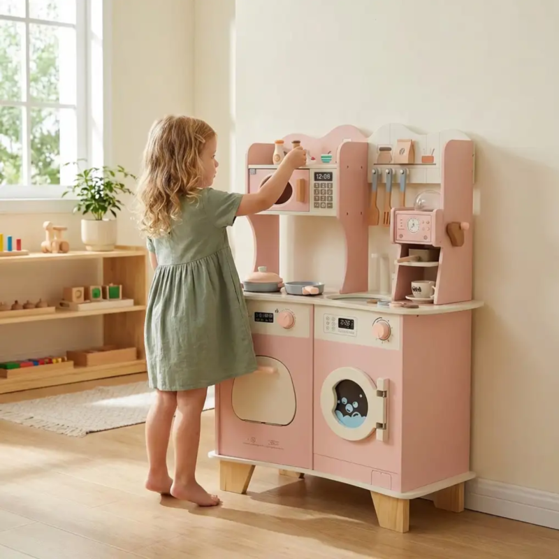 Duża Drewniana Kuchnia dla Dzieci z Ekspresem i Pralką 3+ | BUBA TOYS