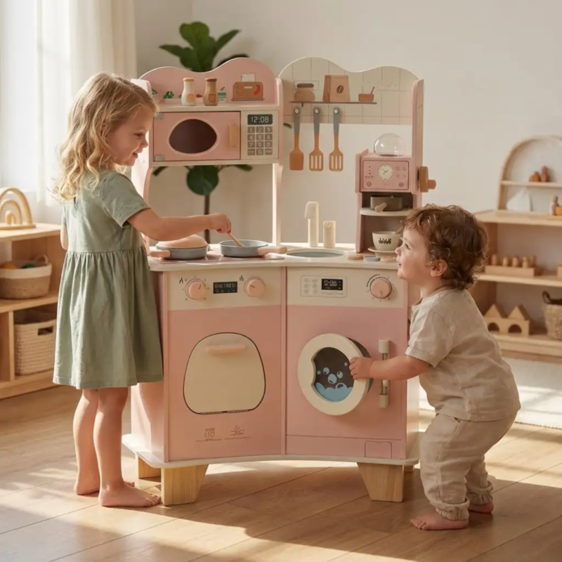 Duża Drewniana Kuchnia dla Dzieci z Ekspresem i Pralką 3+ | BUBA TOYS