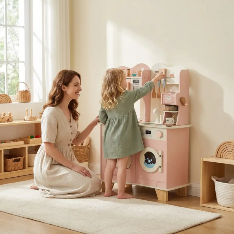 Duża Drewniana Kuchnia dla Dzieci z Ekspresem i Pralką 3+ | BUBA TOYS