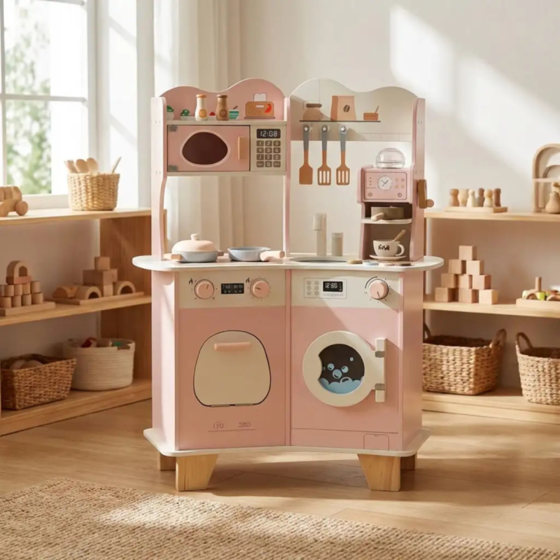 Duża Drewniana Kuchnia dla Dzieci z Ekspresem i Pralką 3+ | BUBA TOYS