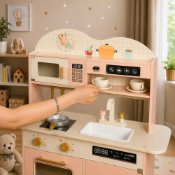 Duża Drewniana Kuchnia dla Dzieci z Ekspresem i Lodami 3+ | BUBA TOYS