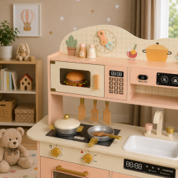 Duża Drewniana Kuchnia dla Dzieci z Ekspresem i Lodami 3+ | BUBA TOYS