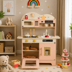 Duża Drewniana Kuchnia dla Dzieci z Ekspresem i Lodami 3+ | BUBA TOYS