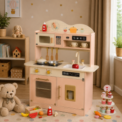 Duża Drewniana Kuchnia dla Dzieci z Ekspresem i Lodami 3+ | BUBA TOYS