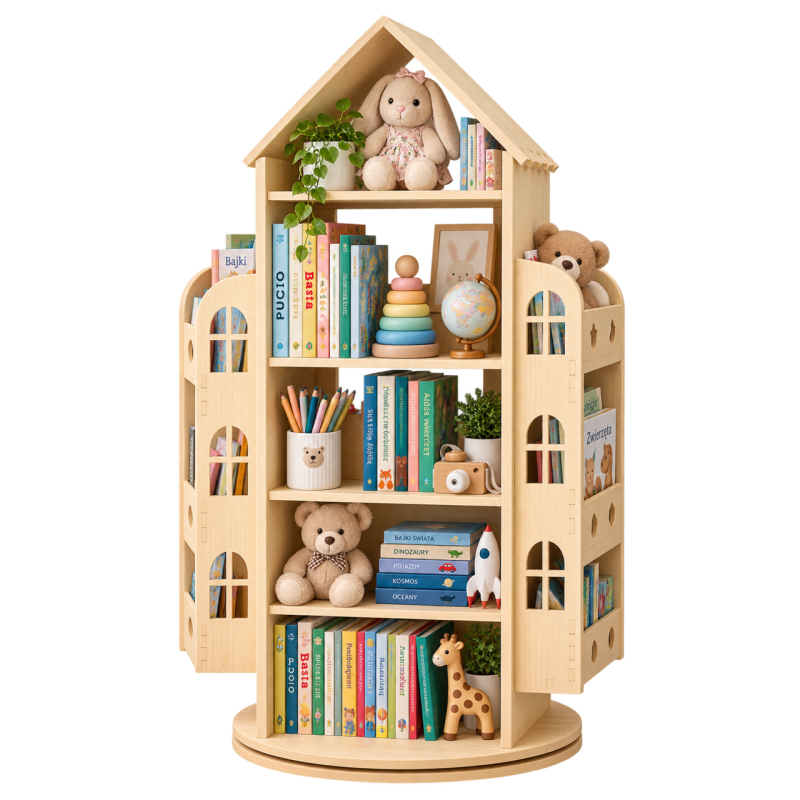 Obrotowa Biblioteczka Regał dla Dzieci Domek 360° | BubaToys