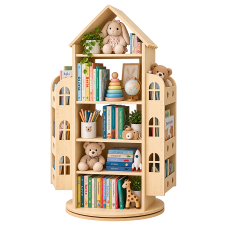 Obrotowa Biblioteczka Regał dla Dzieci Domek 360° | BubaToys
