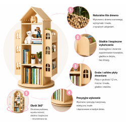 Obrotowa Biblioteczka Regał dla Dzieci Domek 360° | BubaToys