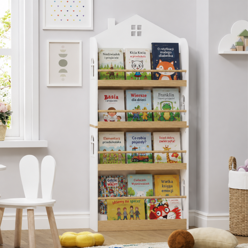 Drewniana Biblioteczka Domek na Książki dla Dzieci | BubaToys