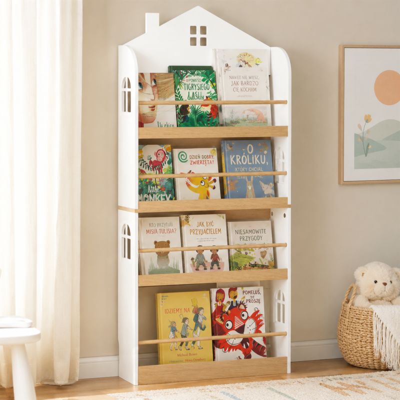 Drewniana Biblioteczka Domek na Książki dla Dzieci | BubaToys