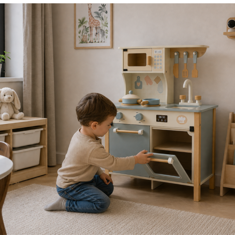 Drewniana Kuchnia dla Dzieci z Piekarnikiem i Mikrofalą | Buba Toys
