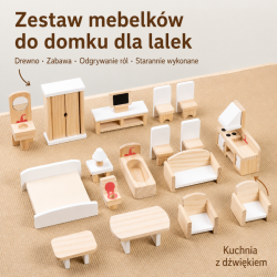 Drewniane Mebelki do Domku dla Lalek Zestaw 20 el. | BubaToys