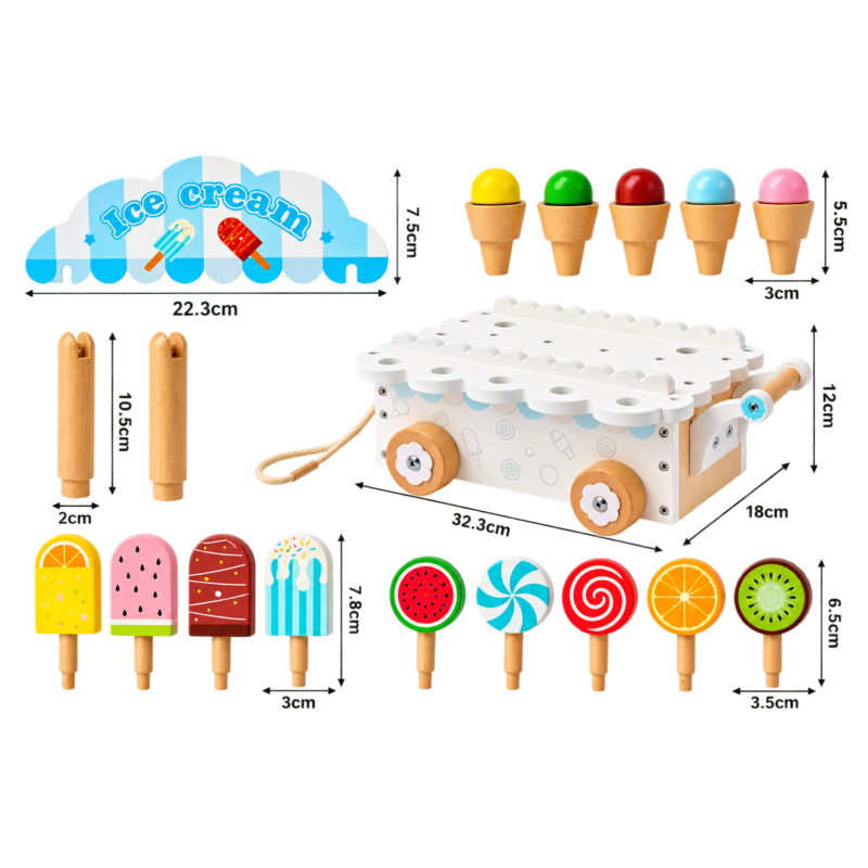 Drewniana Lodziarnia Wózek z Lodami dla Dzieci 3+ | Buba Toys