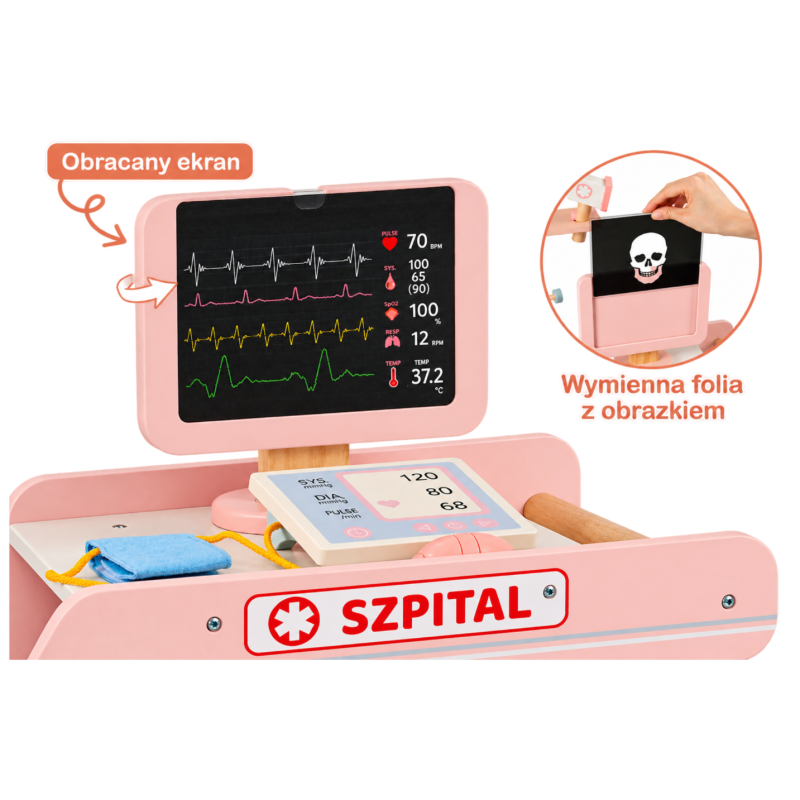 Drewniany Wózek Lekarski dla Dzieci Szpital Zestaw Lekarza 3+ | Buba Toys