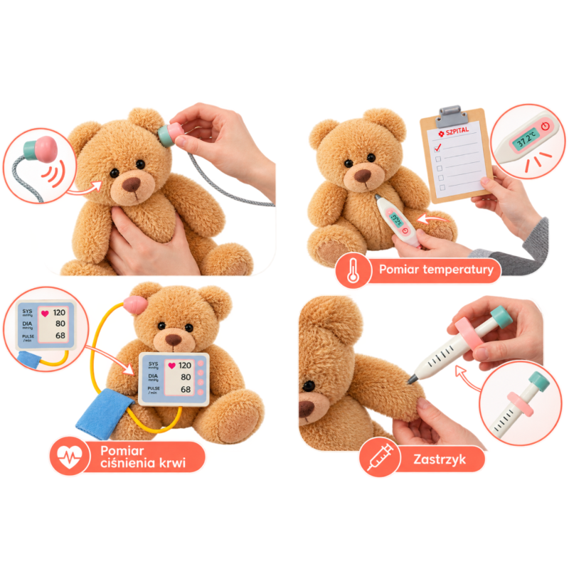 Drewniany Wózek Lekarski dla Dzieci Szpital Zestaw Lekarza 3+ | Buba Toys