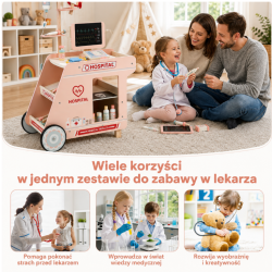 Drewniany Wózek Lekarski dla Dzieci Szpital Zestaw Lekarza 3+ | Buba Toys
