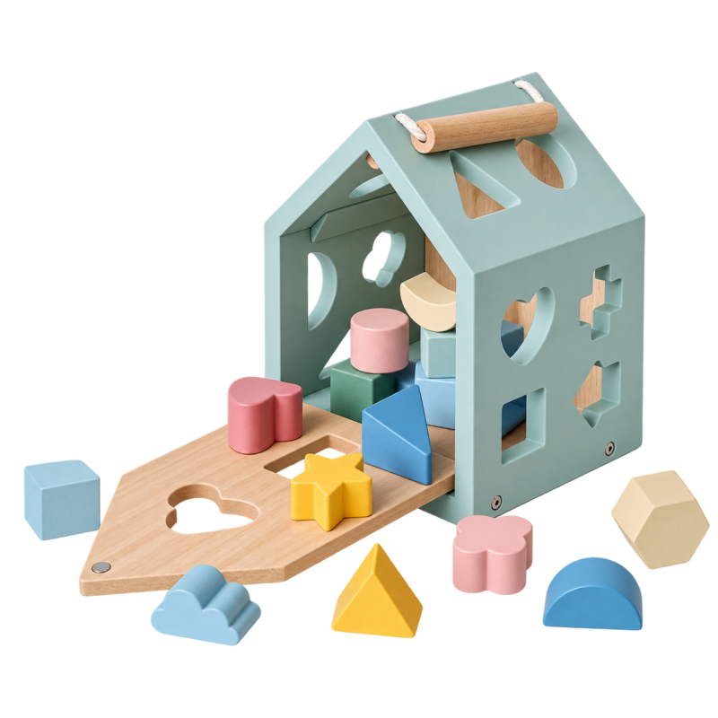 Drewniany Sorter Kształtów Domek z Klockami 1+ | Buba Toys