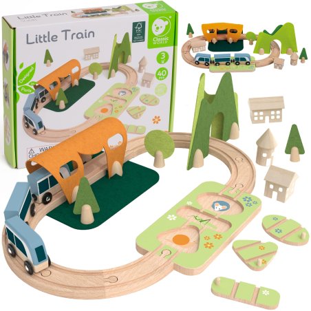 Classic World Drewniana Kolejka Pociąg Tory 40 el. 3+ | Buba Toys