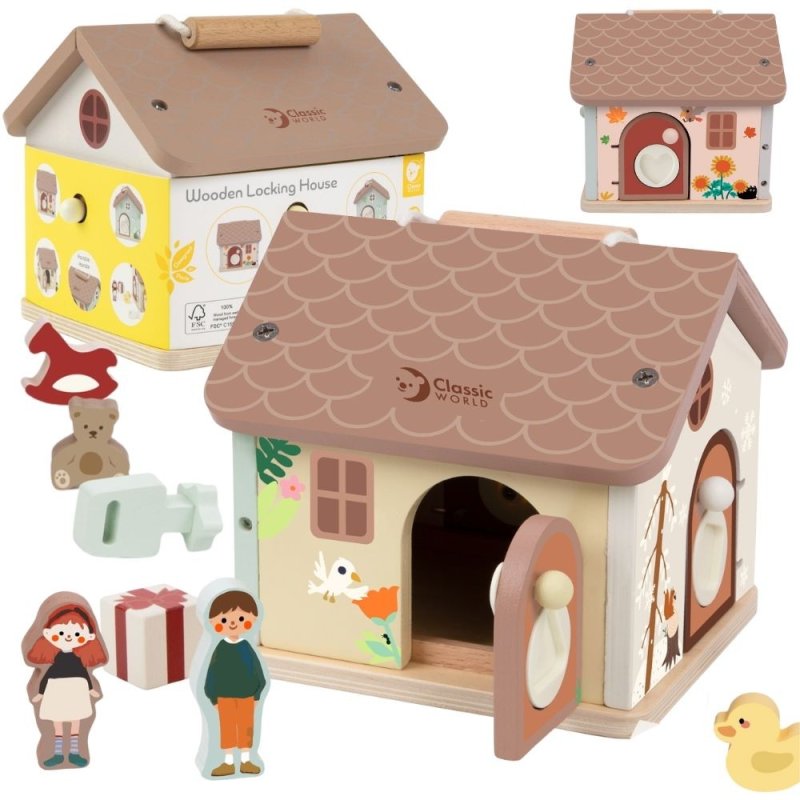 Classic World Drewniany Domek z Zamkami Kluczykami 18m+ | Buba Toys