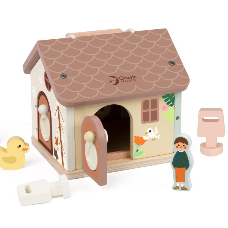 Classic World Drewniany Domek z Zamkami Kluczykami 18m+ | Buba Toys