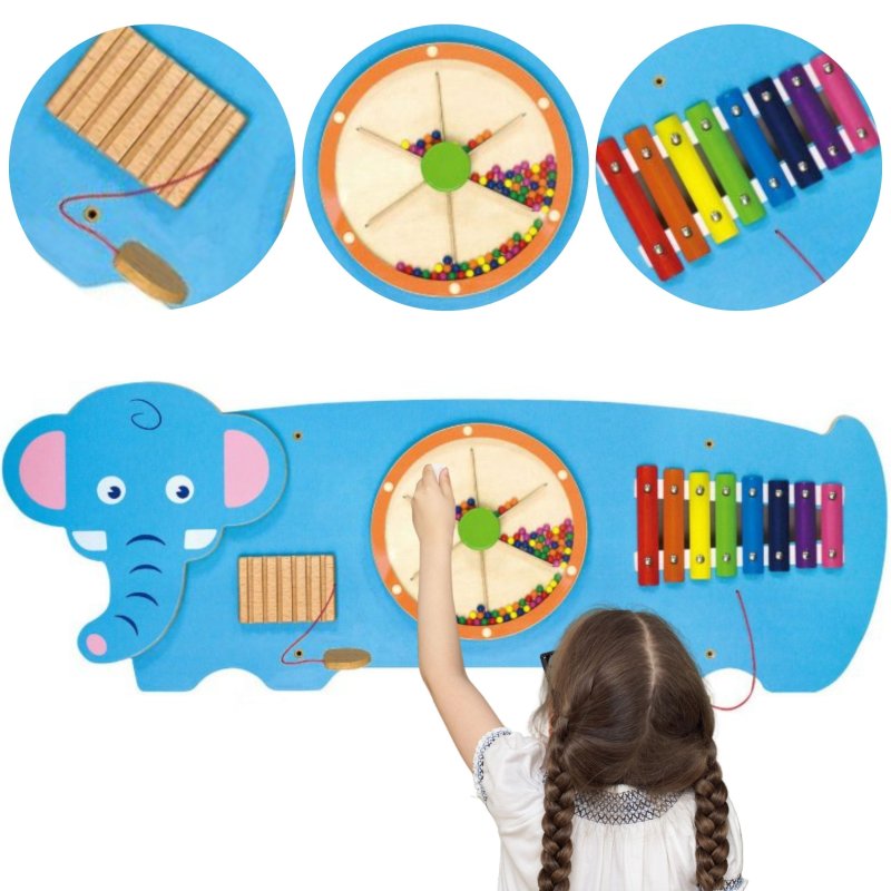 Viga Toys Tablica Manipulacyjna Słoń z Cymbałkami 18m+ | Buba Toys